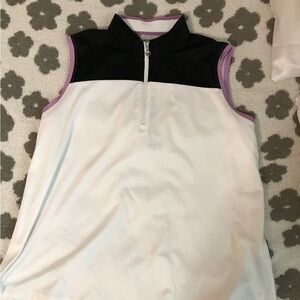 Callaway Black and White Zip Polo with Purple Trim